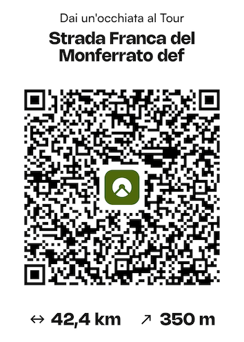 Codice QR con informazioni sulla Strada Franca del Monferrato, distanza di 42,4 km e dislivello di 350 m.